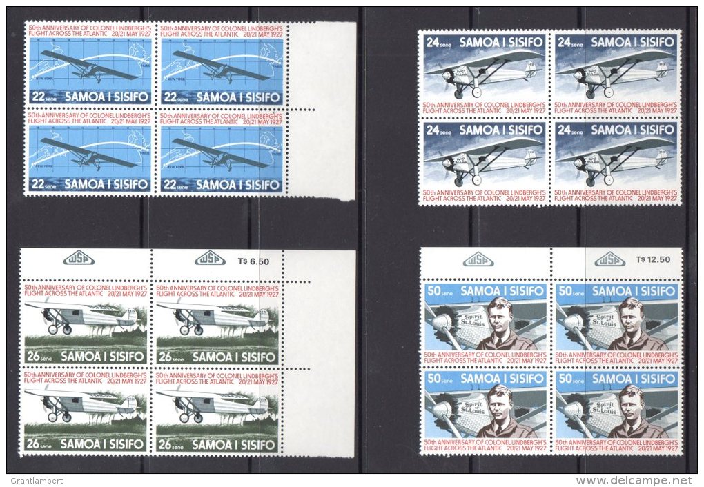 Samoa 1977 Lindbergh's Flight  - Atlantic Crossing Set As Blocks Of 4 MNH  - Aviation - Samoa (Staat)