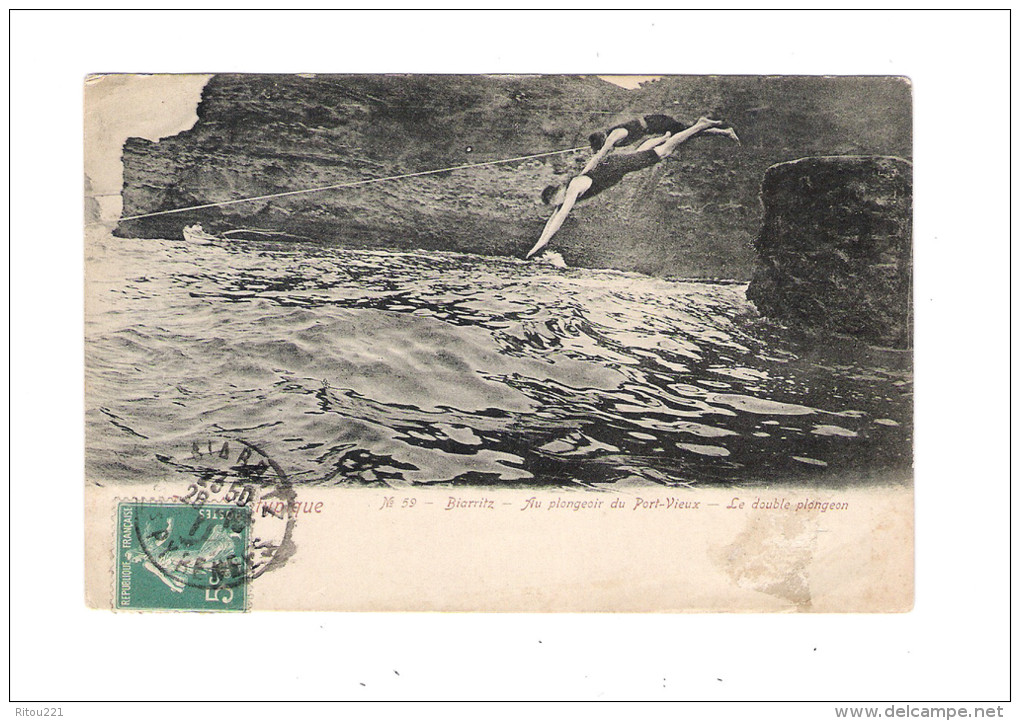 64 - Biarritz-typique - 1911 -  Au Plongeoir Du Port-Vieux - Le Double-plongeon - 2 Hommes - N°59 - Swimming