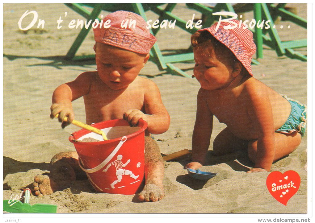 CP - COUPLES D'ENFANTS SUR LA PLAGE - ON T'ENVOIE UN SEAU DE BISOUS - SMACK - ESTEL - AFFECTUEUSES PENSEES  - 590 - Humorous Cards
