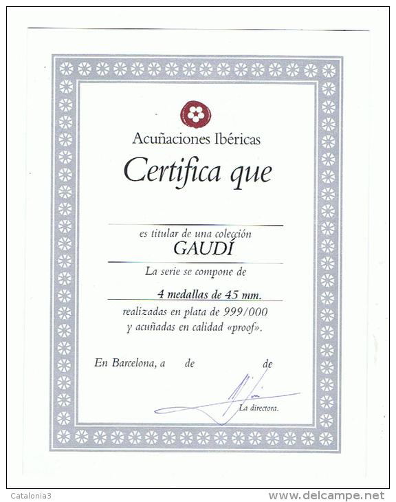 Coleccion GAUDI 4 Medallas Plata 999/000 Calidad PROOF Cada Pieza 45mm 48,9 Gr Plata - Professionals/Firms