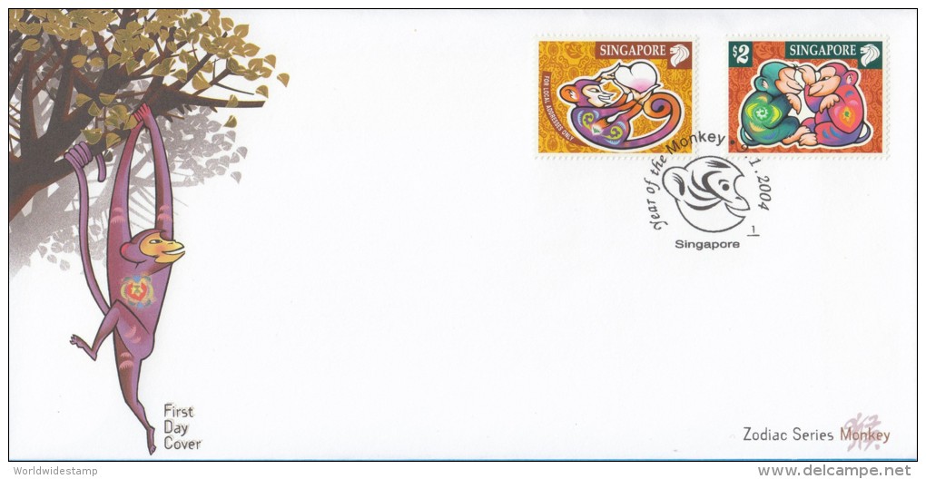 Singapore Chinese New Year Stamp FDC: Zodiac Series 2004 Monkey SG122664 - Singapore (1959-...)