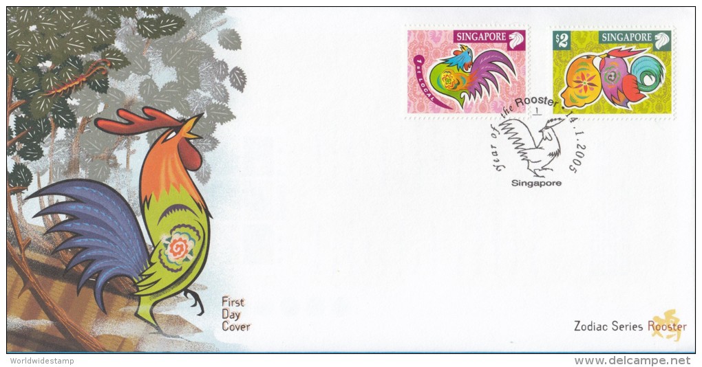 Singapore Chinese New Year Stamp FDC: Zodiac Series 2005 Rooster SG122663 - Singapore (1959-...)
