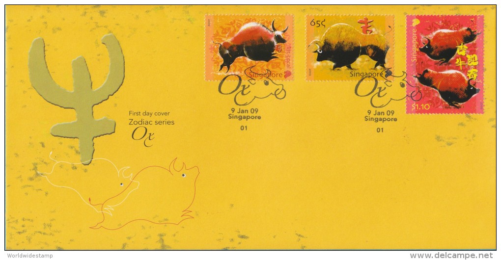 Singapore Chinese New Year Stamp FDC: Zodiac Series 2009 Ox SG122659 - Singapore (1959-...)