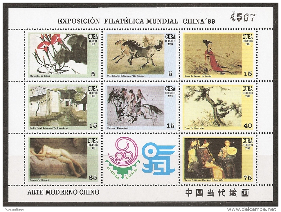 PINTURA - CUBA 1999 - Yvert #3809/16 (Minipliego) - MNH ** - Modernos