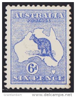 Australia 1913 Kangaroo 6d Blue 1st Watermark MH -  Superb - SG9 - Mint Stamps