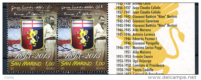 2013 - SAN MARINO - SAINT-MARIN -  120 Anni Del Genoa Cricket And Football Club -   F.D.C. - Gebruikt