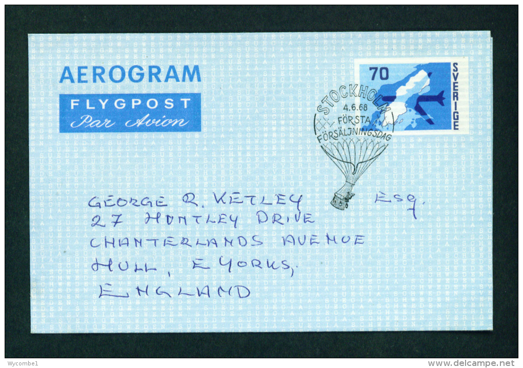 SWEDEN - 4/6/68 Aerogramme FDC As Scan Addressed To The UK - Lettres & Documents