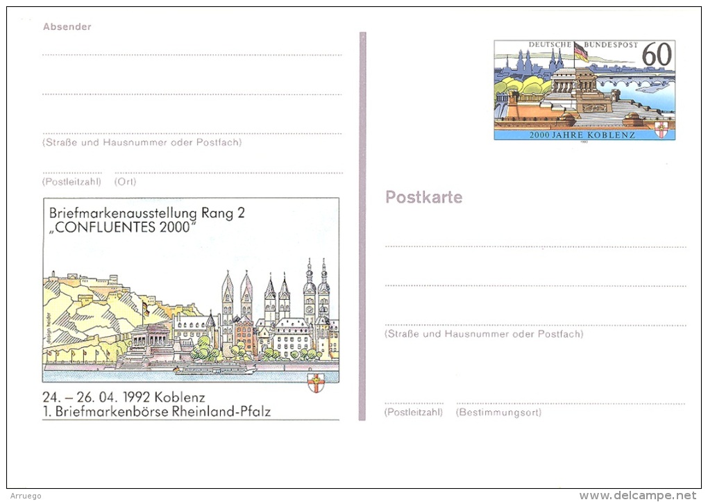 GERMANY. POSTAL STATIONARY 2000th ANNIV. KOBLENZ - Postcards - Mint