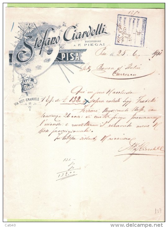 1901-FATTURA PUBBLICITARIA-PISA-STEFANO CIARDELLI- - Italia