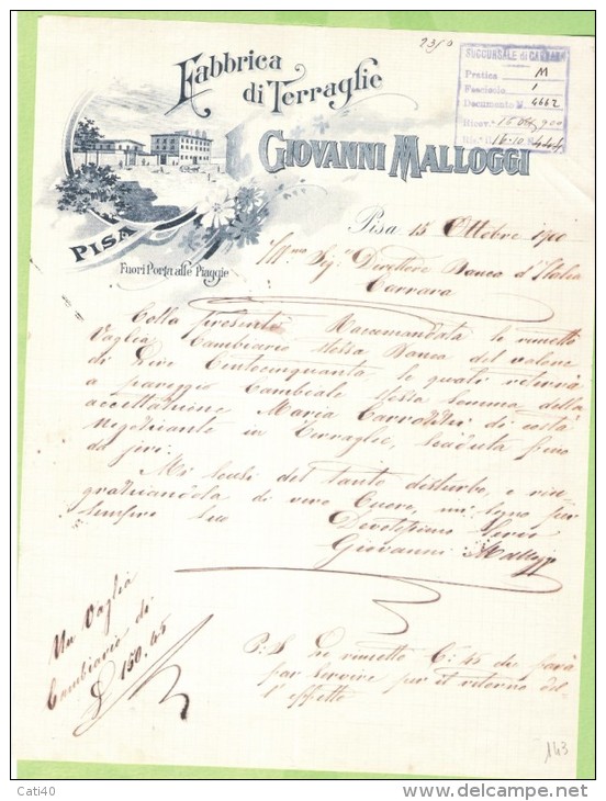 1900-FATTURA PUBBLICITARIA-PISA-GIOVANNI MALLOGGI-FABBRICA DI TERRAGLIE - Italia