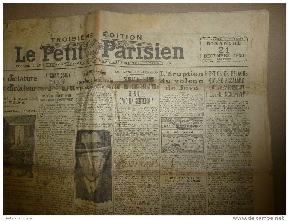 21-12-1930  LE PETIT PARISIEN :Eruption Volcanique JAVA; Navire Finlandais Coulé KATTEGAT;Découverte Ossements Tsar Russ - Le Petit Parisien