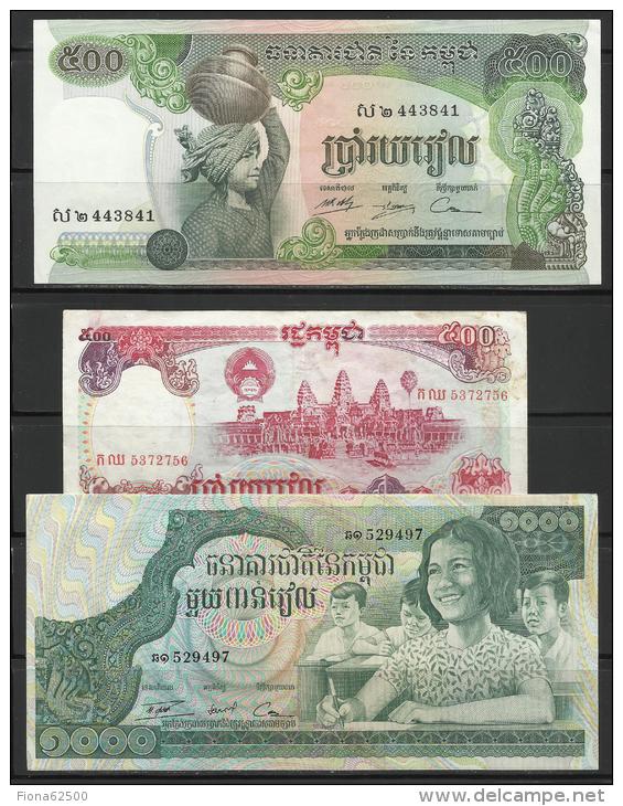 CAMBODGE . LOT DE 3 BILLETS . - Cambodia