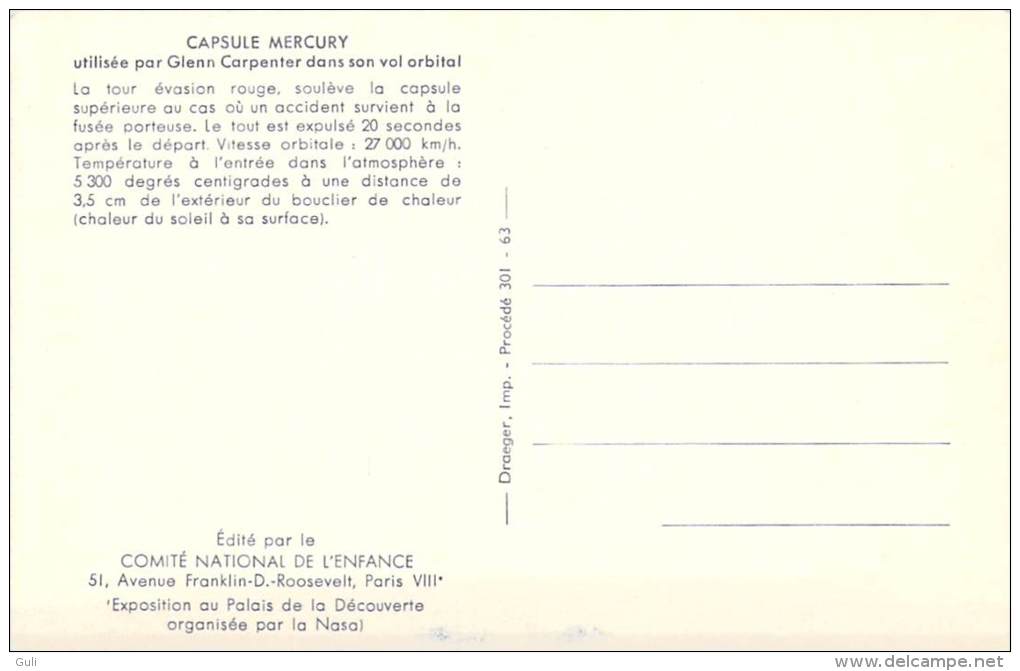 Aviation Espace CAPSULE MERCURY Utilisée Par Glenn Carpenter Dans Vol Orbital (1)(Comité National De L'Enfance/Draeger) - Espace