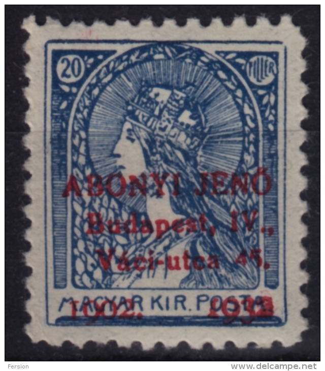 1932 Hungary - ESSAY Reprint PROOF - 20 Filler - QUEEN Holy Crown  - MNH - Abonyi Jenő BUDAPEST - Essais, épreuves & Réimpressions