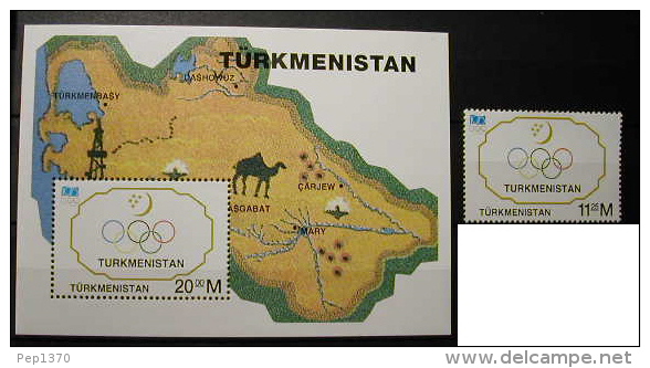 TURKMENISTAN 1994 - CENTENARIO DEL COI - YVERT N&ordm; 55 + BLOCK N&ordm; 6 - Turkmenistán