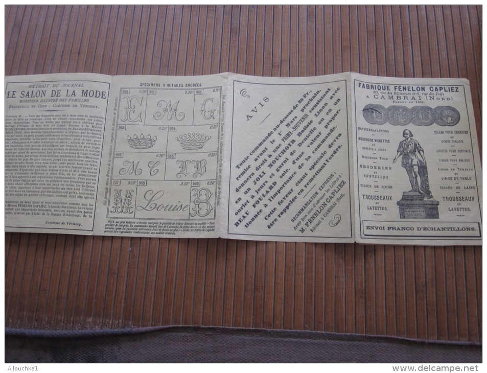 1895 Dépliant Publicitaire Fabrique Fénelon Capliez R Des Juifs à Cambrai(Nord)mouchoir Linge De Table Tissu Laine,coton - Altri & Non Classificati