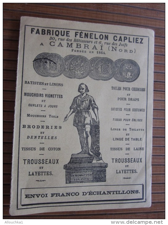 1895 Dépliant publicitaire fabrique Fénelon Capliez r des juifs à Cambrai(Nord)mouchoir linge de table tissu laine,coton