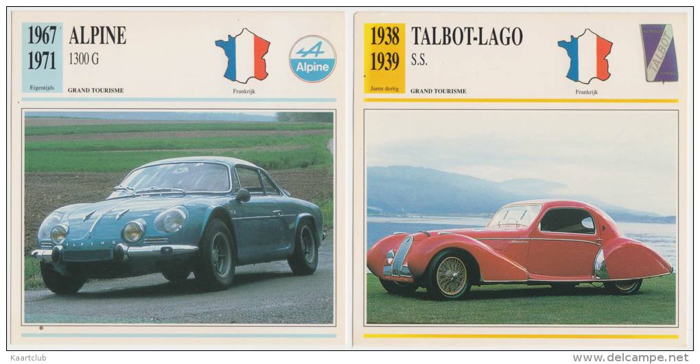 COLLECTOR CARDS: GRAND TOURISME - FRANKRIJK: ALPINE 1300 G & TALBOT-LAGO S.S. - Automobili