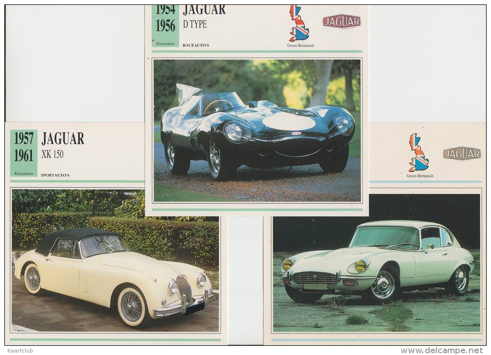 COLLECTOR CARDS:  3x JAGUAR : XK 150, D-TYPE & E TYPE COUPÉ '2 + 2' - ENGELAND/GREAT BRITAIN - Coches