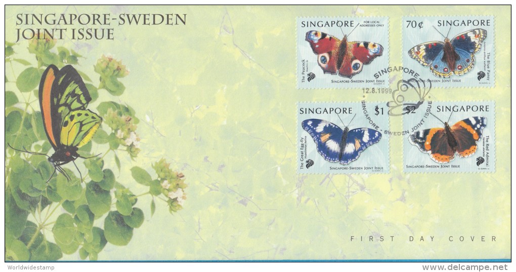 Singapore Stamp FDC: 1999 Joint Issue With Sweden, Butterfly, SG122776 - Singapore (1959-...)