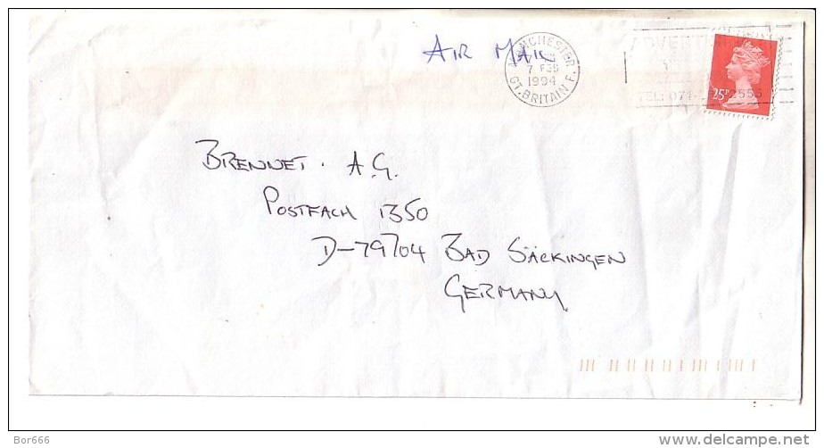 GOOD GB Postal Cover To GERMANY 1994 - Good Stamped: Elizabeth II - Lettres & Documents