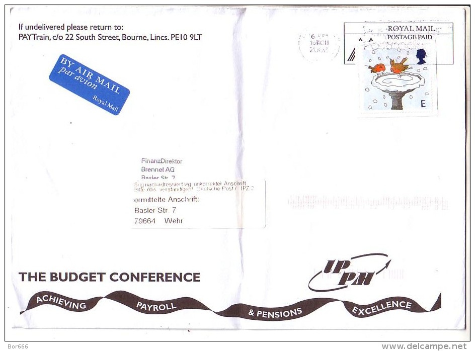 GOOD GB Postal Cover To GERMANY 2002 - Good Stamped: Christmas / Birds - Covers & Documents