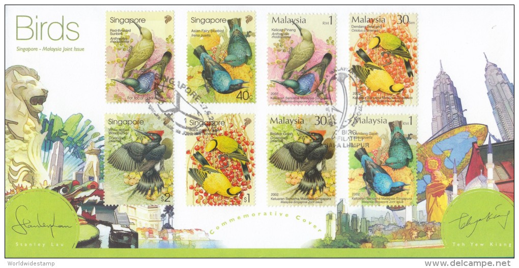 Singapore & Malaysia Stamp FDC: 2002 Joint Issue With Malaysia, Birds, SG122774 - Singapore (1959-...)