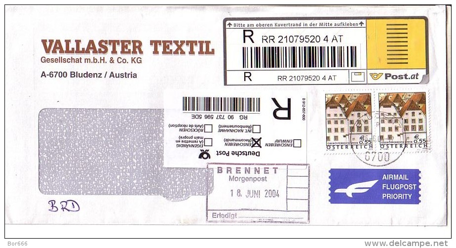 GOOD AUSTRIA " REGISTERED " Postal Cover To GERMANY 2004 - Good Stamped: Houses - Briefe U. Dokumente