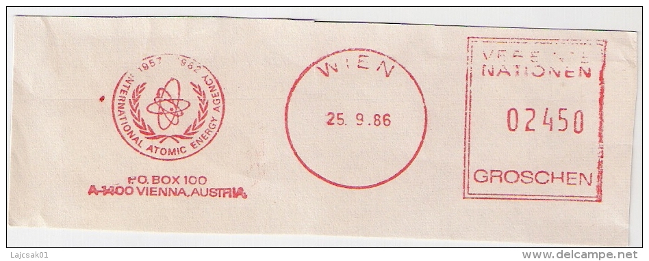 A2 IAEA International Atomic Energy Agency Vienna Machine Stamp Cut Fragment 1986. - Atomo