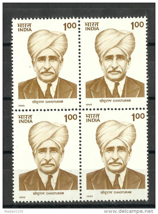 INDIA, 1995,  Chhoturam, (Social Reformer) - Commemoration, Block Of 4, MNH, (**) - Neufs