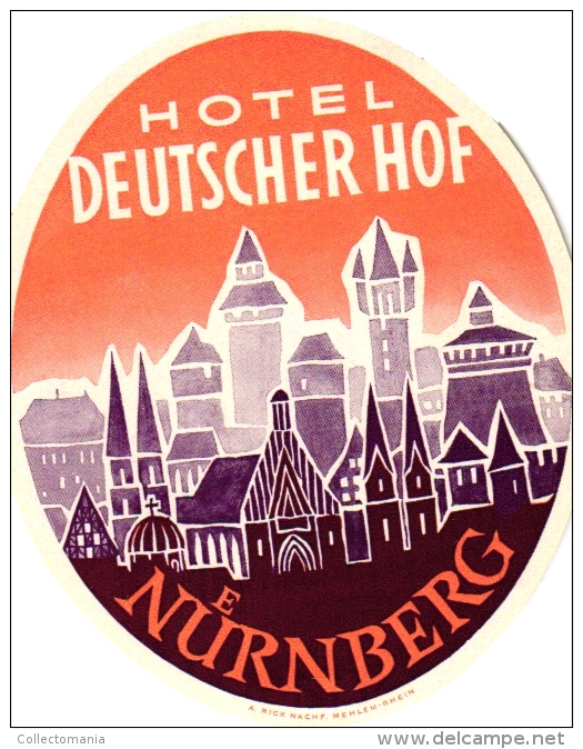 10  Hotel Labels Deutschland Nurnberg Boppard Augsburg Frankfurt Titisee Wilhelmshaven Etiquettes Koffer KLeber - Etiketten Van Hotels