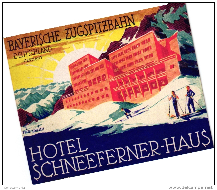 12  Hotel Labels - Etiketten -Duitsland - Ski -Bayreuth - Niederwald - Koblenz - Konstanz - Axelmannstein - Murnau - Hotel Labels