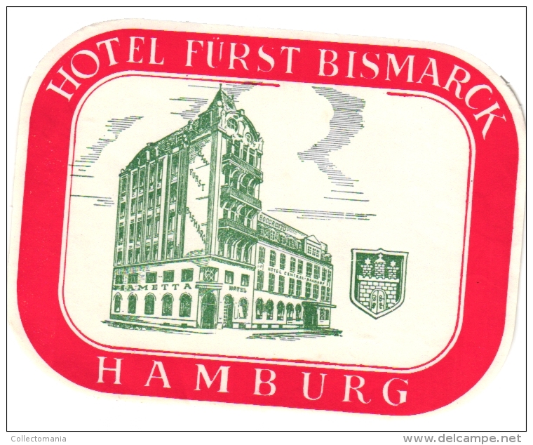 12  Hotel labels - etiketten -Duitsland - Ski -Bayreuth - Niederwald - Koblenz - Konstanz - Axelmannstein - Murnau