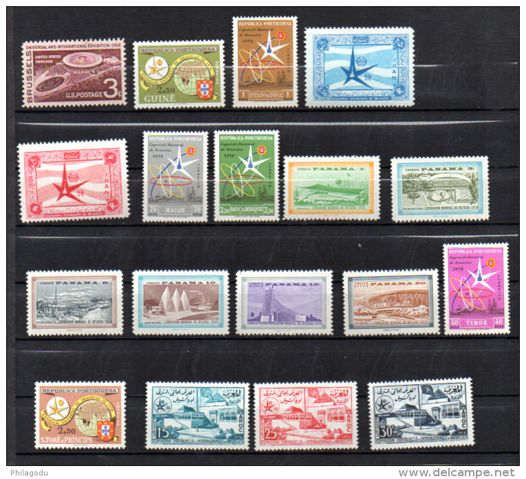 Assortiment Des Pays Participants, **  Ou *  Ou Ø, (Espagne Jauni), Cote 65,60 - 1958 – Brussels (Belgium)