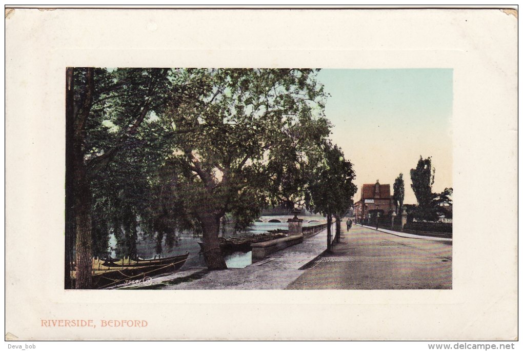 Postcard Riverside BEDFORD Vintage Valentine's Embossed Card - Bedford