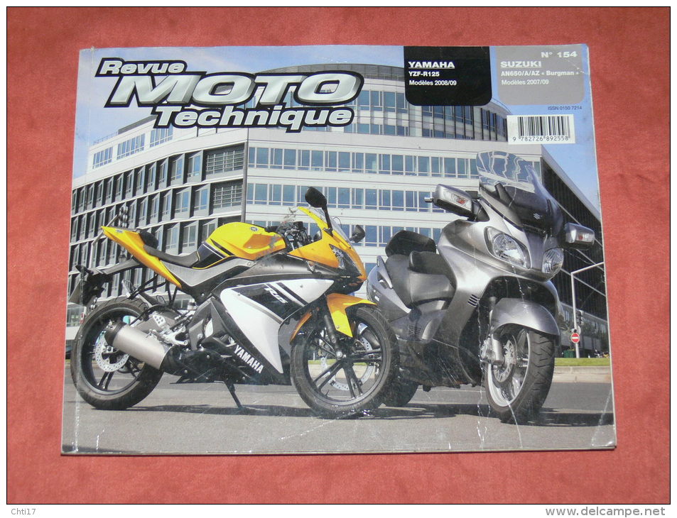 REVUE MOTO TECHNIQUE ETAI  YAMAHA YZF R 125 / SUZUKI AN 650/ A /AZ BURMAN MODELE 2007 / 09 - Moto