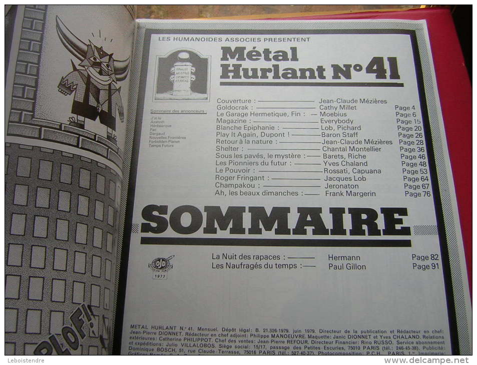 REVUE BD  MENSUEL N° 41 METAL HURLANT   1979  RETOUR A LA NATURE MEZIERES - Métal Hurlant