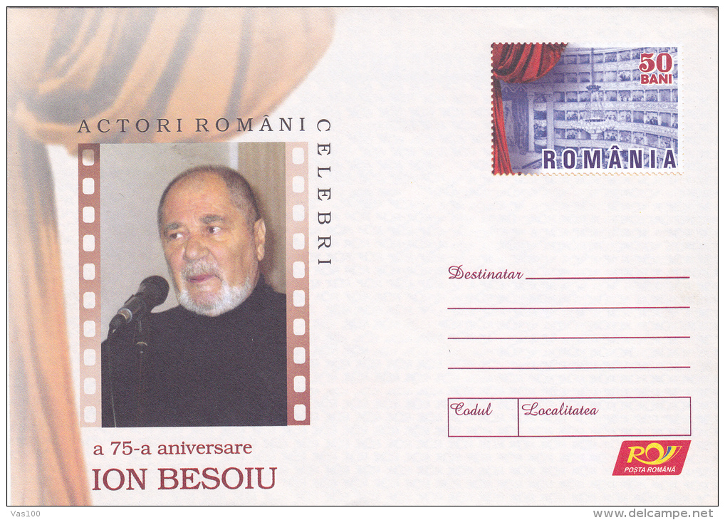 FAMOUS ROMANIAN ACTORS  ,CINEMA,  75TH ANNIVERSARY OF ION BESOIU , COVER STATIONERY , UNUSED, 2006 , ROMANIA - Cinema