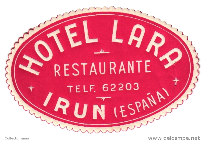 11  Hotel Labels - Etiketten ESPANA -Niza San Sebastian - Orly - Rex Madrid - Tarragona - Gerona - LLanes - Irun - - Hotel Labels