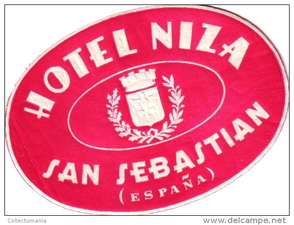 11  Hotel labels - etiketten ESPANA -Niza San Sebastian - Orly - Rex Madrid - Tarragona - Gerona - LLanes - Irun -