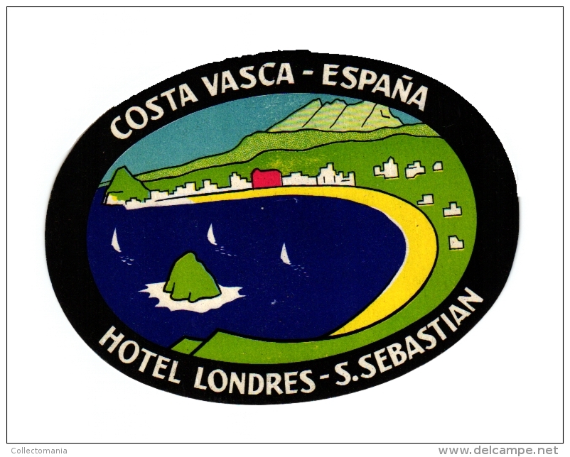 8  Hotel Labels - Espagna Spain Spanje Espagne  Madrid  Pontevedra  Malaga - Valladolid - Mar Del Plata - Leon - Irun- - Hotel Labels