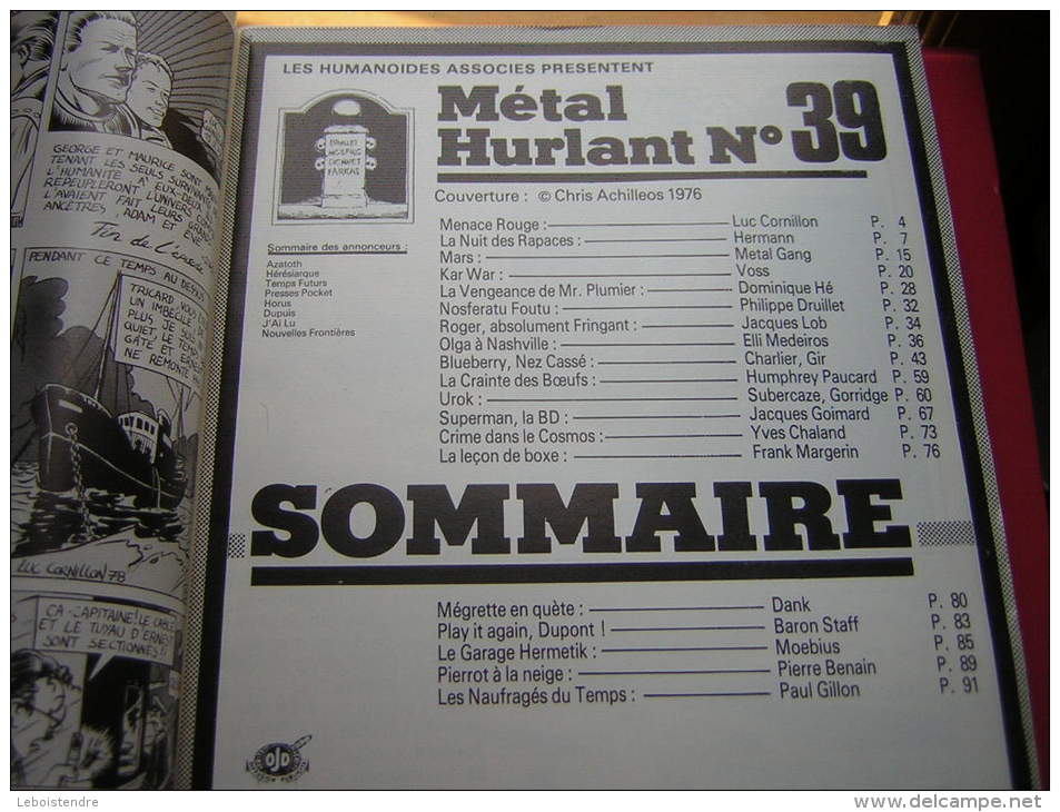 REVUE BD  MENSUEL N° 39 METAL HURLANT   1979  100 Pages - Métal Hurlant