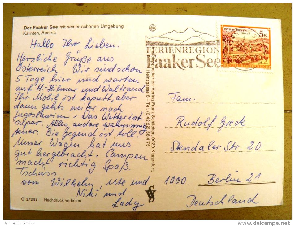 2 Scans, Post Card Sent From Austria, Special Cancel Faaker See Ferien - Lettres & Documents
