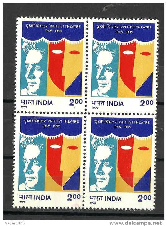 INDIA, 1995, Prithvi Theatre -  Cinema-Prithiviraj Kapoor And Mask , Block Of 4, MNH, (**) - Neufs