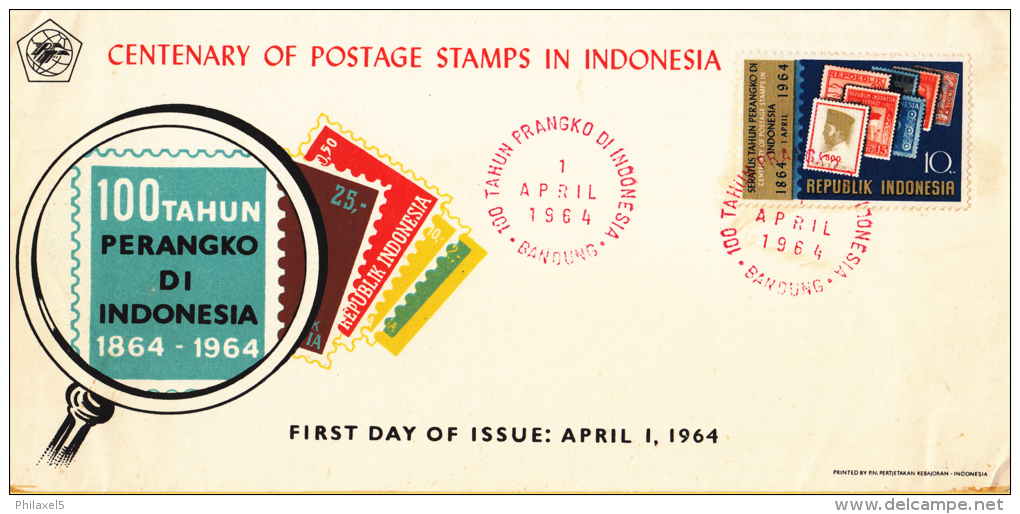 Indonesië - FDC 1-4-1964 - Eeuwfeest Van De Indonesische Postzegel - Zonnebloem 450 - Indonesië