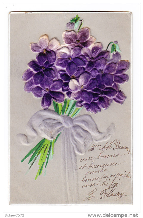 DEVANT DE CARTE GAUFREE _ Bouquet De Violettes _ Gaufrage Exceptionnel - A Systèmes