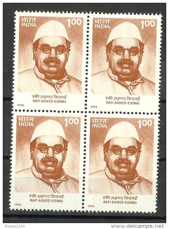 INDIA, 1995, Rafi Ahmed Kidwai (Politician) - Birth Centenary, Block Of 4,  MNH, (**) - Neufs