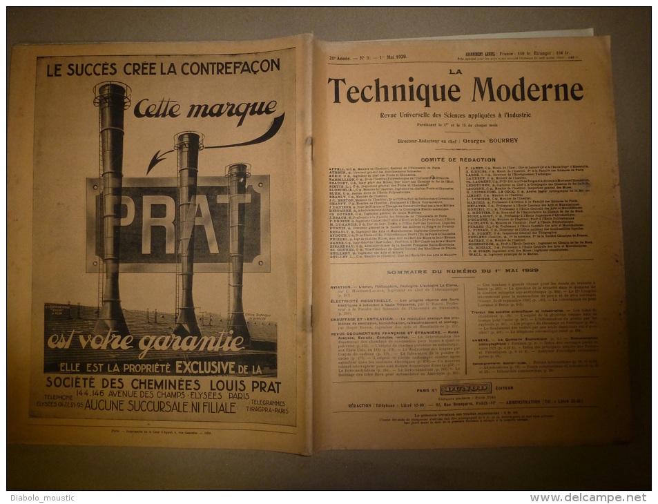 1er Mai 1929         LA TECHNIQUE MODERNE :  Et Aussi...L' Avion, L' Hélicoptère , L' Autogire - 1900 - 1949