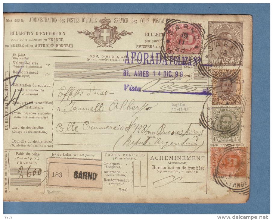 1898 - Bollettino Pacchi Per L'Argentina - Postal Parcels