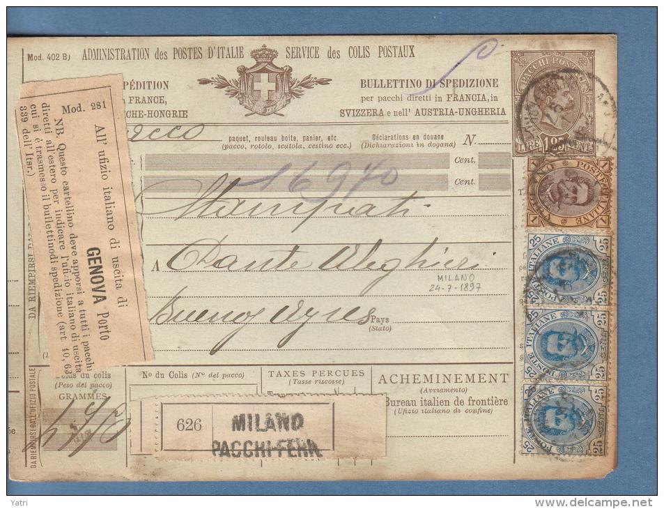 1897 - Bollettino Pacchi Per L'Argentina - Paquetes Postales